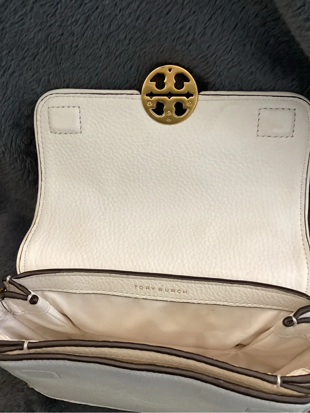 Tory Burch Cream Leather Chain Mini Shoulder Bag with Gold Hardware